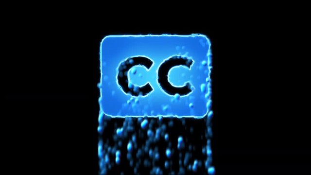 Liquid symbol closed captioning appears with water droplets. Then dissolves with drops of water. Alpha channel black