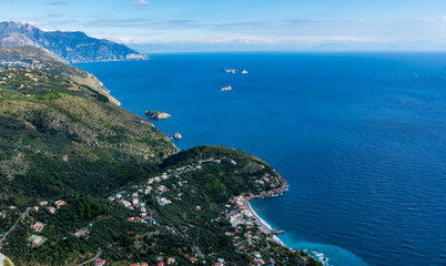Fototapeta na wymiar Amalfi Coast landscape, with Nerano village and bottom Li Galli Islands, Italy