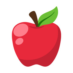 Red Apple Illustration - Red apple with stem and leaf isolated on white background