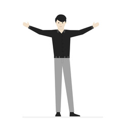 Cartoon male character. Smiling man in t-shirt, pants and shoes. For template, banner and advertising. Simple design. Flat style vector illustration.