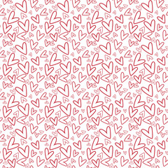 Hand Drawn Hearts Seamless Pattern - Red hand drawn hearts on white background