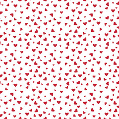 Hearts Confetti Seamless Pattern - Red confetti hearts scattered on white background