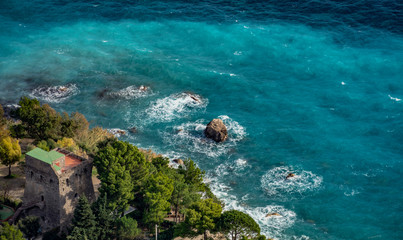 Fototapeta na wymiar Medieval Tower in coastline, from Amalfi peninsula, Italy