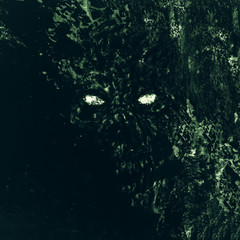 Green scary monster skull illustration. - obrazy, fototapety, plakaty
