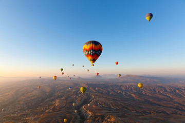Hot air balloon flight over the mountains