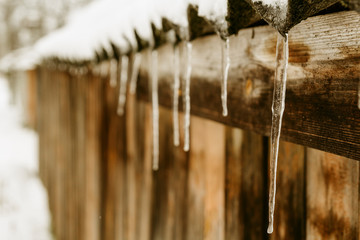 Icicle hanging from the roof