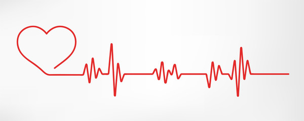 Heart pulse. Red and white colors. Heartbeat lone, cardiogram. Beautiful healthcare, medical background. Modern simple design. Icon. sign or logo. Flat style vector illustration.