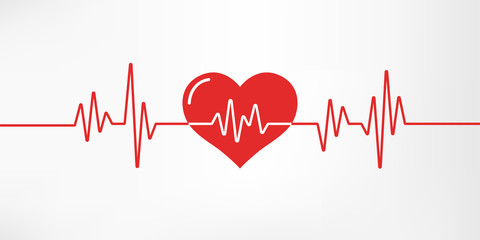 Heart pulse. Red and white colors. Heartbeat lone, cardiogram. Beautiful healthcare, medical background. Modern simple design. Icon. sign or logo. Flat style vector illustration.