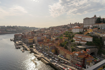 View of Porto in Portugal. Douro floating in valley.