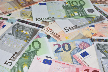 Obraz na płótnie Canvas Euro banknotes, closeup, background