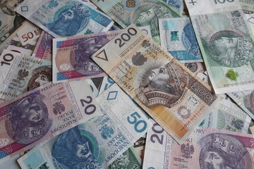 Polish Zloty (PLN) banknotes, closeup, background