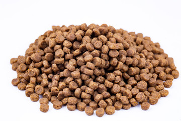 Dry foods for cats on the white background