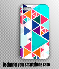 Vector illustration for phone case.  Mobile phone cover back pattern, template. Colored Triangles Pattern - Trendy Polygon Style