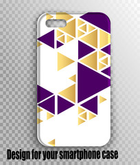 Vector illustration for phone case. Black and gold Triangles Pattern - Trendy Polygon Style. Mobile phone cover back pattern, template.