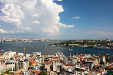 view of historical peninsula of Istanbul, marmara sea, bosphorus and golden horn from Galata Tower