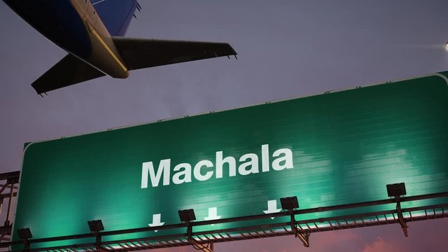 Airplane Take off Machala during a wonderful sunrise
