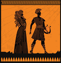 Eurydice and orpheus orange and black scene