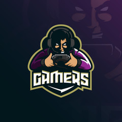 gamer mascot logo design vector with modern illustration concept style for badge, emblem and tshirt printing. gamer illustration for sport team. © Ahmadbrutalism666