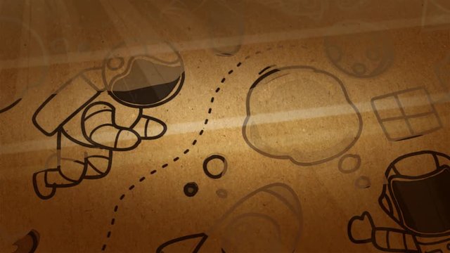 4K vertical scrolling through space doodles over old paper