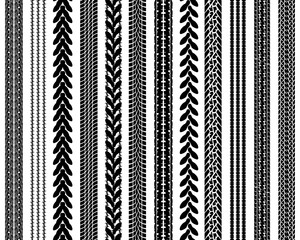 Set of detailed tire prints illustration, seamless pattern