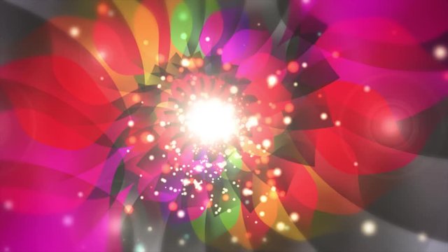 4K rainbow abstract tunnel with glowing particles