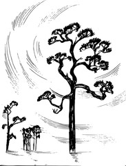Illustration of trees and deep sky. Good tattoo idea.
