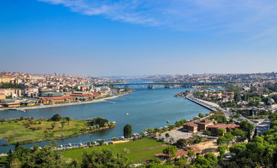 Fototapeta na wymiar Halic, Golden Horn Panoramic view from Pierre Loti Hill, Istanbul, Turkey