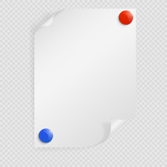 white sheet of paper on two magnets, vector.