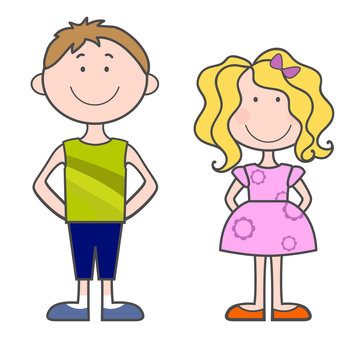 Girl and boy vector illustration. Children
