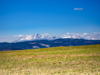 Fototapeta premium High Tatras Mountains. View from Eastern Beskids, Pass Vabec. Near Stara Lubovna Town, Slovakia.