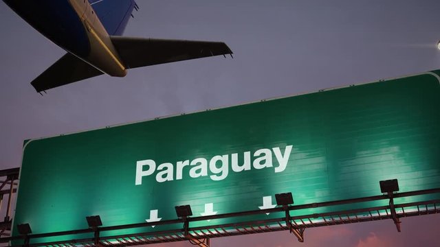 Airplane Take off Paraguay during a wonderful sunrise
