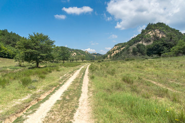 Naklejka na ściany i meble Summer Landscape near village of Zlatolist and Melnik sand pyramids, Pirin Mountain, Blagoevgrad Region, Bulgaria