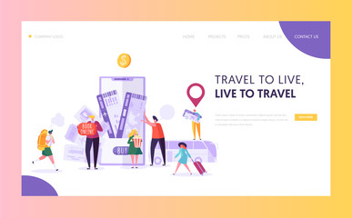 Book Vacation Electronic Ticket Landing Page. Holiday Trip Online Reservation Card Pay Technology. Woman Character Buy Digital Travel on Website Template Concept or Web Page. Flat Vector Illustration