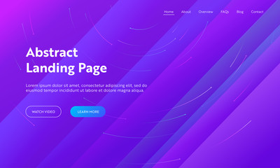 Abstract Minimal Geometric Line Cover Landing Page Template. Blue Futuristic Bright Backdrop for Modern Dynamic Layout Concept for Website or Web Page. Flat Cartoon Vector Illustration