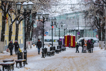 Ryazan, Russia - January, 5, 2019: people on a street in a center of Ryazan