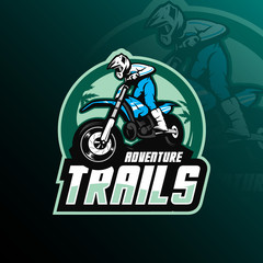 motocross mascot logo design vector with modern illustration concept style for badge, emblem and tshirt printing. motocross illustration with a jumping style. - obrazy, fototapety, plakaty