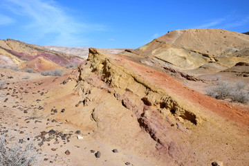 Colored sands in the crater of Makhtesh Katan in Israel