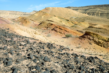 Colored sands in the crater of Makhtesh Katan in Israel