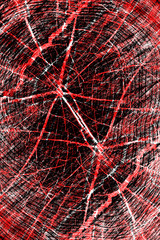 Red-Black-White Aged Grunge Wall Background. Old Weathered Peeled Painted Plaster Backdrop. Reddish Abstract Antique Cracked Stain Texture Background. Damaged Retro Stucco Scratched Pattern