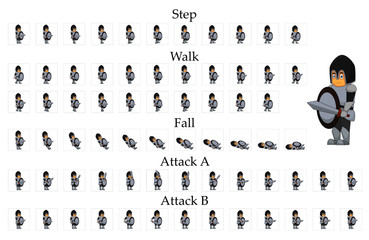 Knight character animation for 2d games. Movement of man in armor and with a sword.