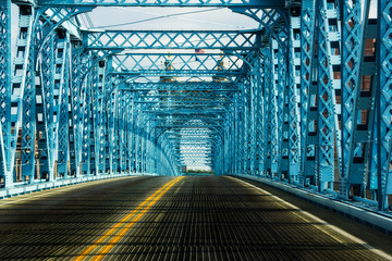 road inside the John A Roebling suspension bridge in Cincinnati Ohio - obrazy, fototapety, plakaty
