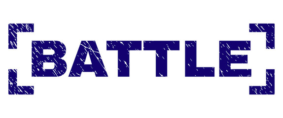 BATTLE text seal imprint with corroded texture. Text tag is placed inside corners. Blue vector rubber print of BATTLE with dirty texture.