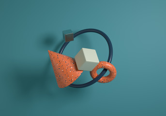 Realistic 3D Render of Simple Geometric Shapes Floating in the Air