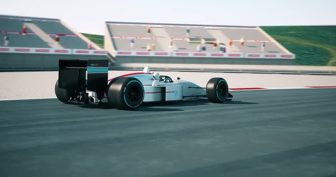 Formula one racing car crossing finish line and winning the race. High quality 3d animation