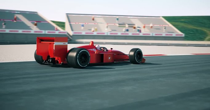Formula one racing car crossing finish line and winning the race. High quality 3d animation