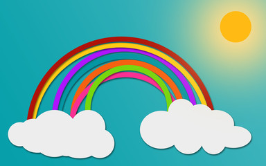 Cloud and Rainbow in blue sky paper art
