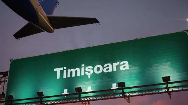 Airplane Take off Timisoara during a wonderful sunrise.Romanian