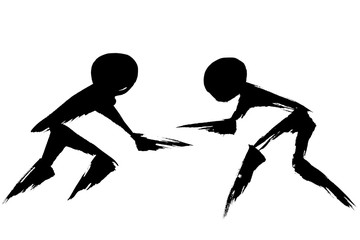 筆絵　レスリングのシルエット