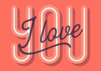 I Love You Card (Color of the Year 2019 Living Coral) Vector Illustration