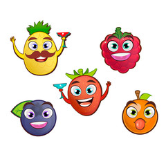 Cartoon isolated bright summer fruits on the white background.